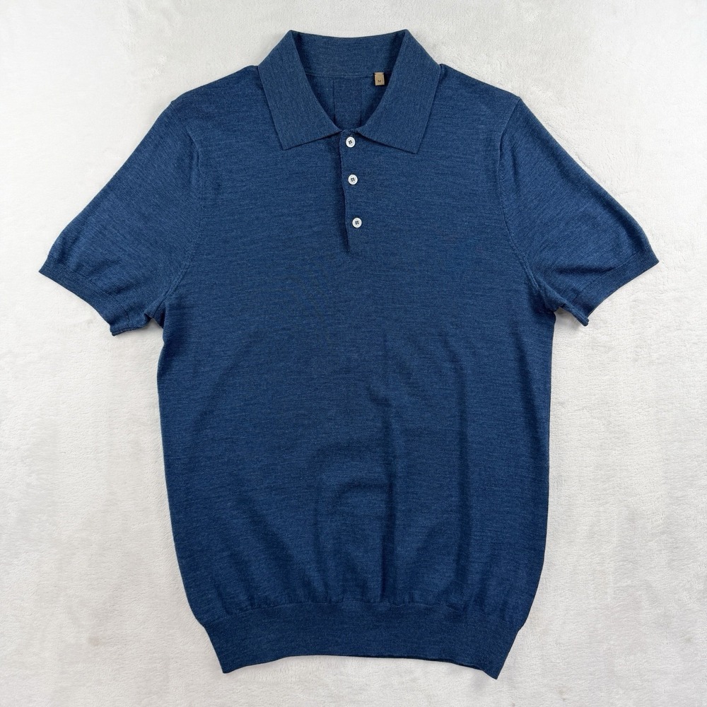 Rue De Tokyo 100% Merino Wool Polo Shirt Mens M Knit Resort Old Money Banded